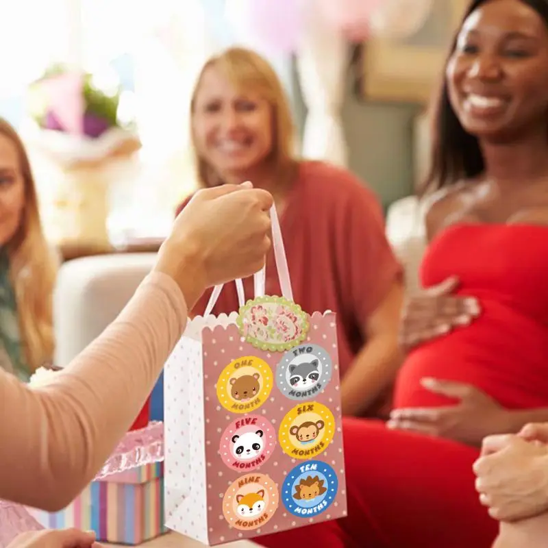 Pegatinas mensuales para beb&eacute;, pegatinas de animales para el primer a&ntilde;o, mes de edad, hitos de crecimiento, Unisex, de 1 a 12 meses-5