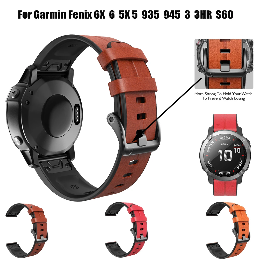 

Умный кожаный + силиконовый сменный ремешок для наручных часов Garmin Fenix 6 6X Pro 5 5X Plus 3 3 HR Forerunner 935 браслет 22 26 мм