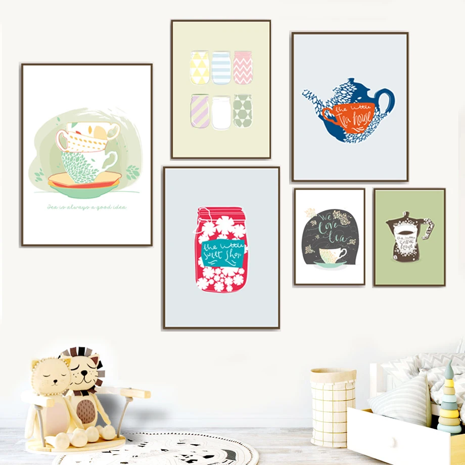 Кофейник бутылка для чая мультфильм столовая настенная живопись холст