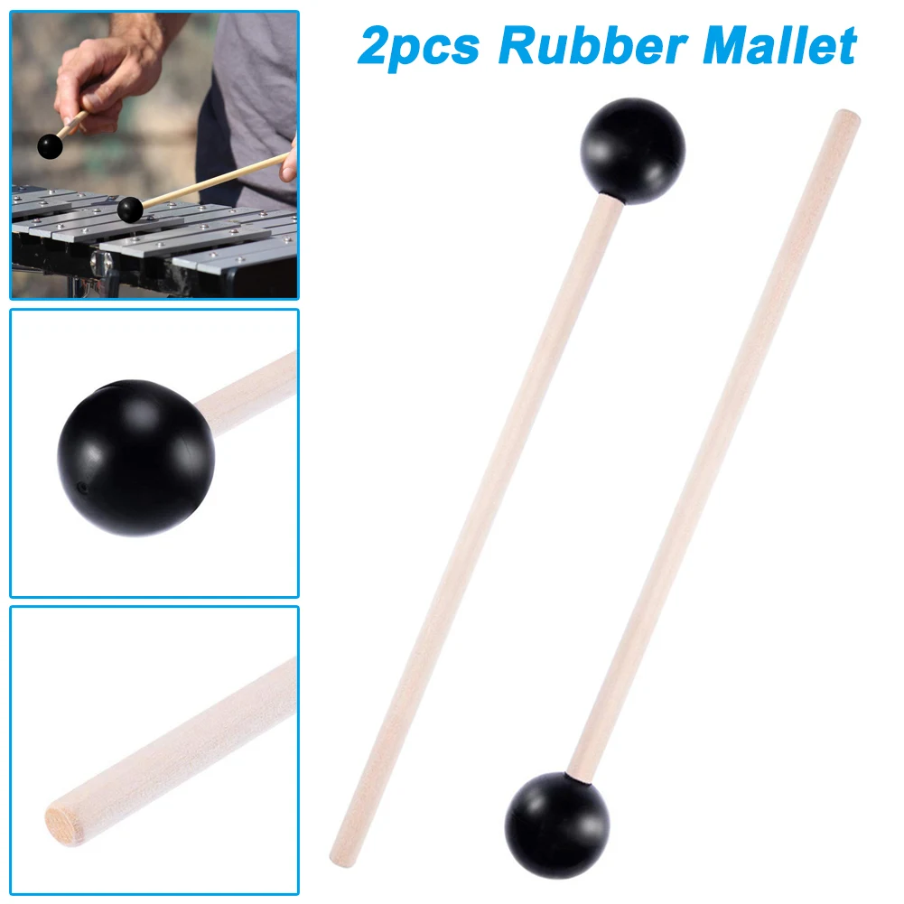 

1 Pair Rubber Mallet Percussion Bell Mallets Glockenspiel Sticks with Wood Handle SEC88