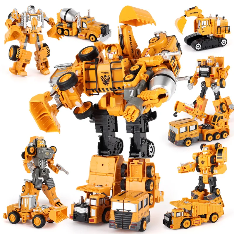

Children's five alloy model deformation robot car mold project construction car two-in-one robot toy for children