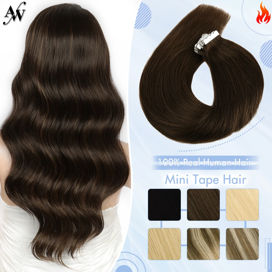 

AW Mini Tape In Human Hair Extensions Machine Remy Human Hair Invisible Seamless Skin Weft Straight Tape Extensions Blonde