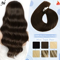 aw mini tape in human hair extensions machine remy human hair invisible seamless skin weft straight tape extensions blonde