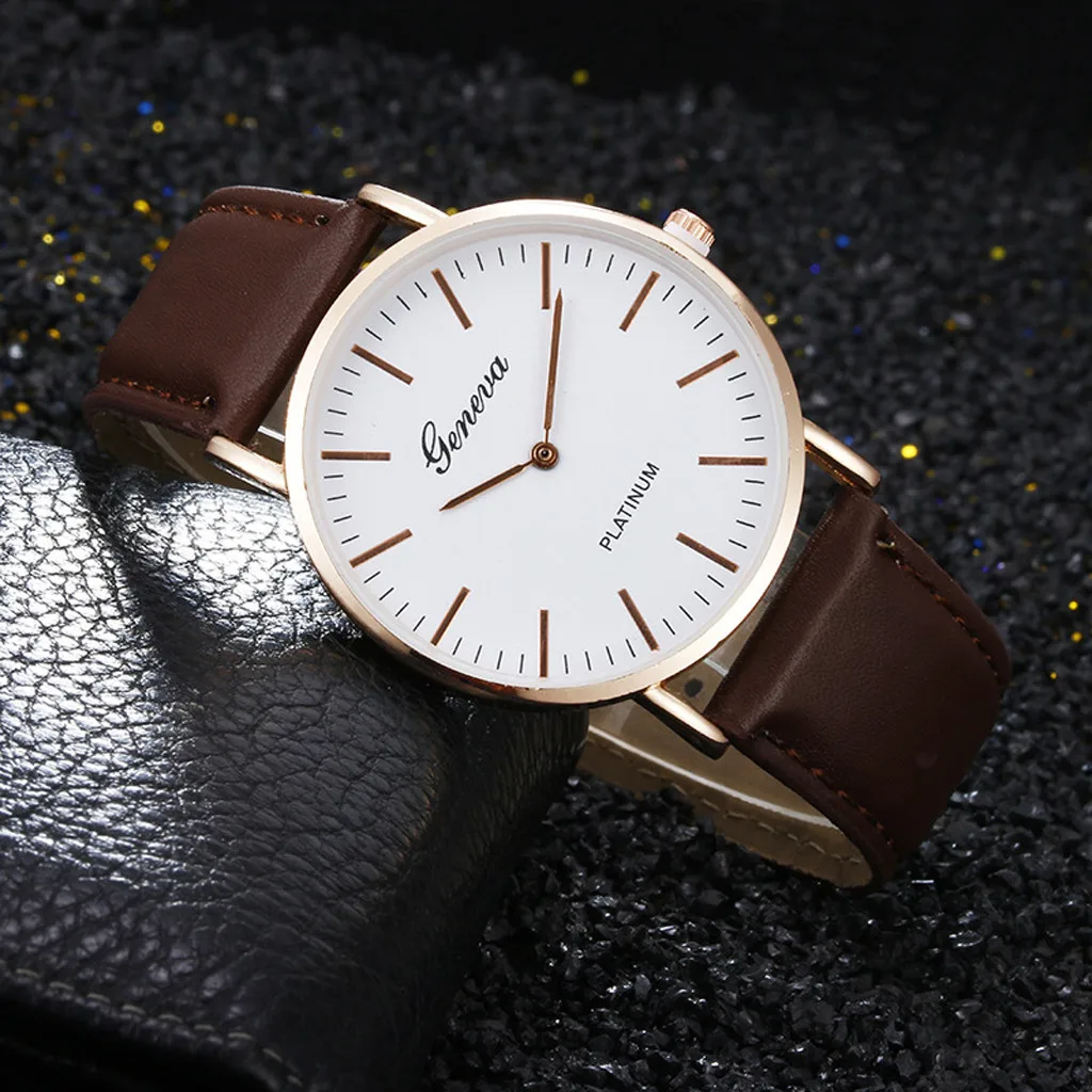 Geneva мужские наручные часы классический кожаный ремешок тонкий пластиковый чехол