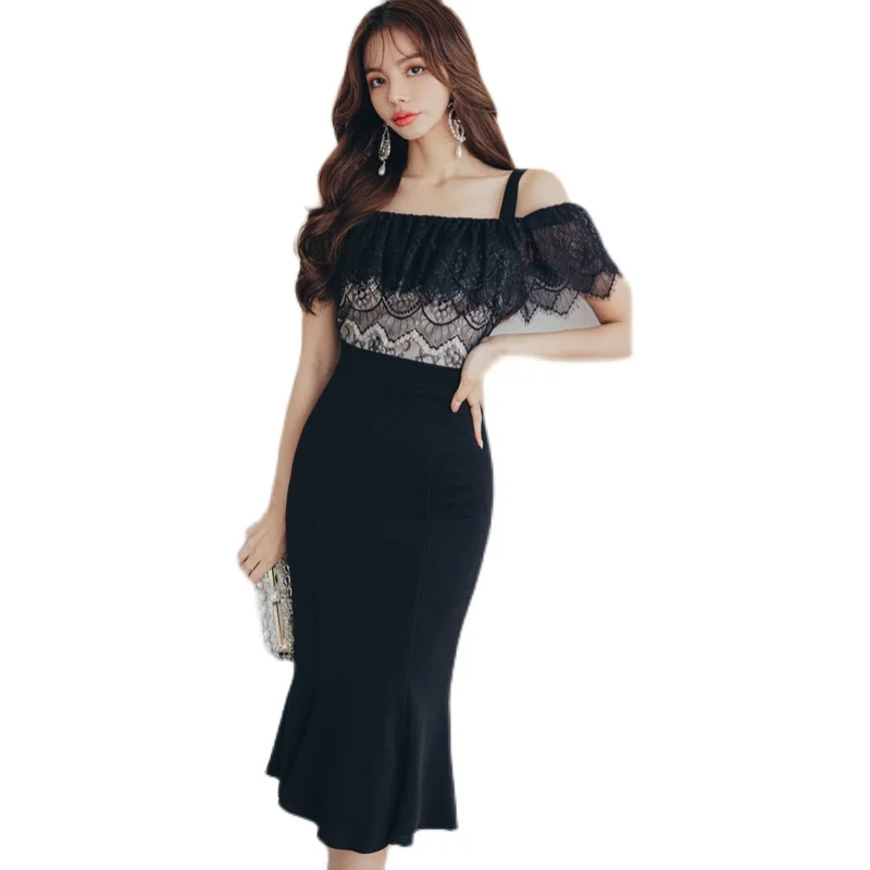 

off shoulder tight Dress one piece korean ladies Summer ruffle SLeeveless Slash neck Sexy office Party maxi Long Dresses