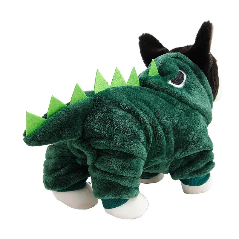 Зимняя одежда с капюшоном и принтом динозавра для домашних собак Топ длинным