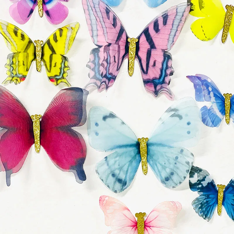 

New Design 12pcs/set Tulle Cloth Butterfly Stickers Home Decoration Accessories for Living Room Wall Decor Wall Stickers
