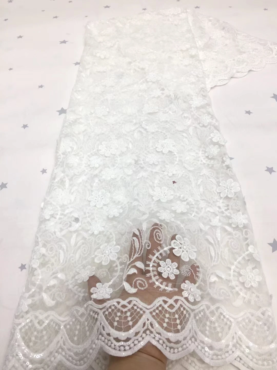 

Pure White 2020 African Cord Lace Fabrics Embroidery French high quality lace Guipure Cord lace fabric with Sequins