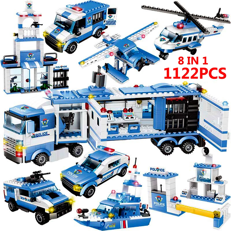 

1122pcs 8IN1 SWAT City Police Station Building Blocks Compatible Car Truck Creator Bricks Education Toys for Children Boys Gifts