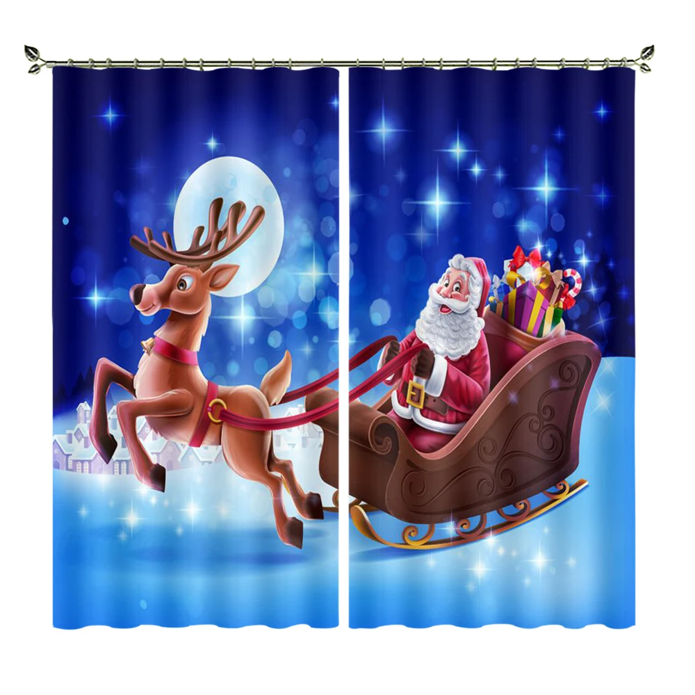 

Blue Night Santa Claus High Quality Blackout Curtains Suitable For Christmas Living Room