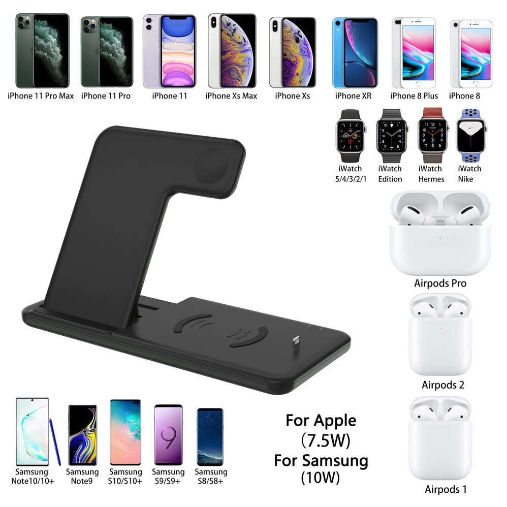 Фото Беспроводное зарядное устройство QI для Apple Watch 2 3 4 5 AirPods Pro iPhone 8 8Plus X XR XS Max 11, 15 Вт №2