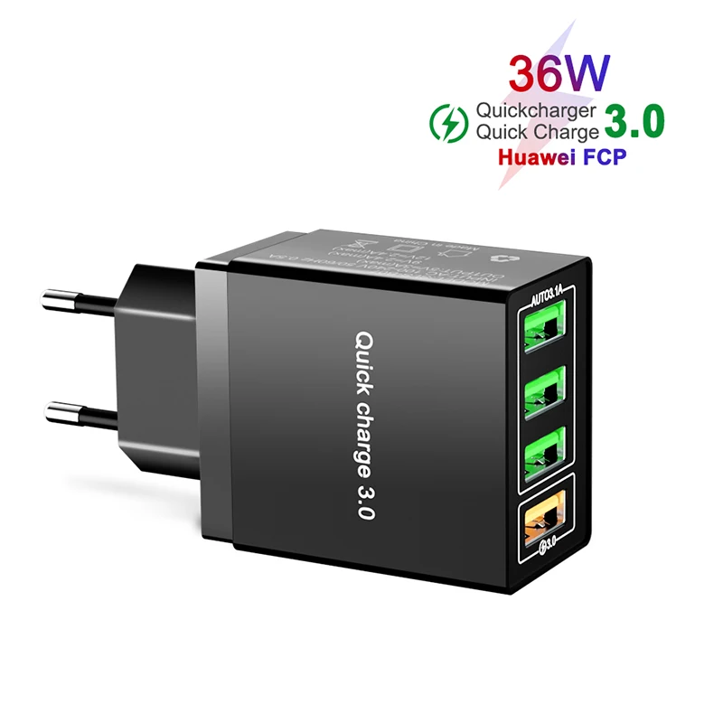 

36W Multi USB Charger QC3.0 Fast Charging Wall Charger 4 USB Portable Charge Adapter for Samsung Xiaomi Redmi LG HTC ZTE MOTO