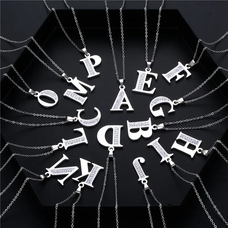 

Simple Stainless Steel 26 Letter Initial Pendant Necklace Women Couple Silver Color Chain Choker Hip Hop Jewelry Birthday Gift