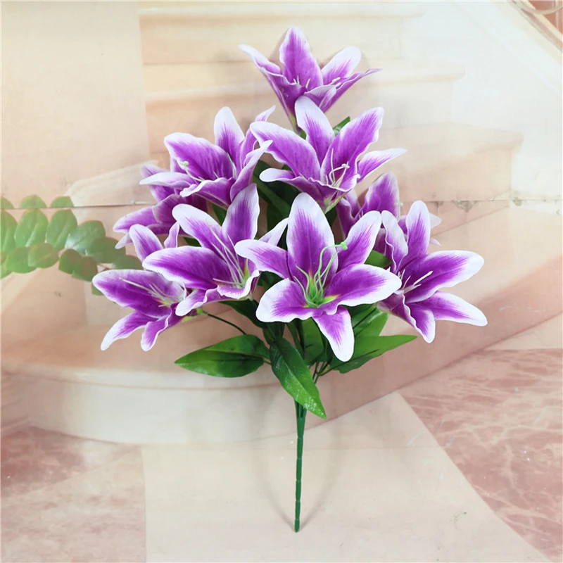 

55 Cm 9 Head Lily Silk Artificial Flowers Diy Wedding Bridal Bouquet Festival Party Home Table Decoration Vase Fake Lily Flowers