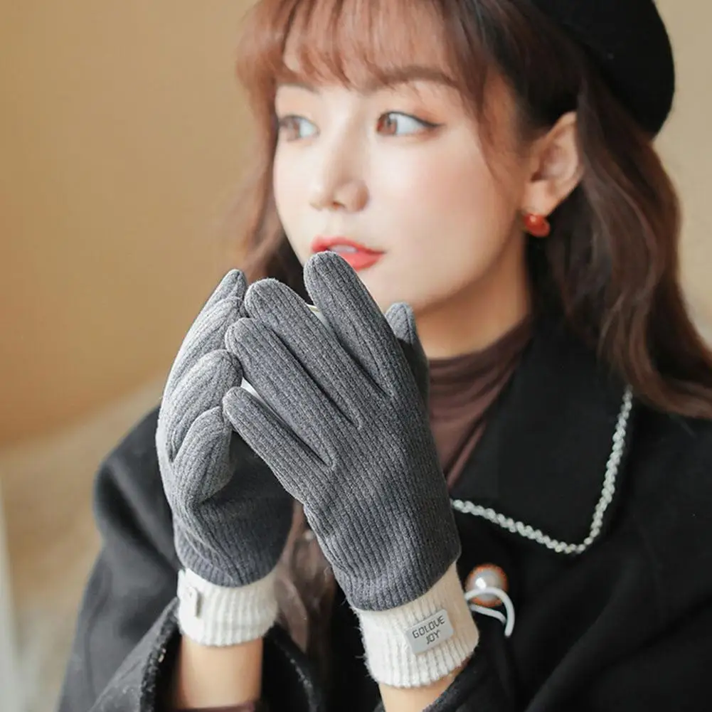 

1pair Women's Gloves Screen Plus Velvet Warm Hyaluronic Gloves Self-heating Cationic Girl Winter Fluffy Acid Glove Riding S5t5