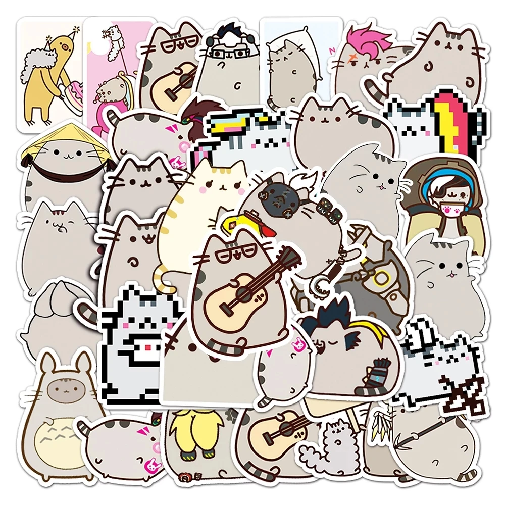 

10/30/50pcs Cute Chunky Cat Stickers Aesthetic Phone Laptop Guitar Scrapbook Diary Fridge Graffiti Waterproof Sticker for Kids