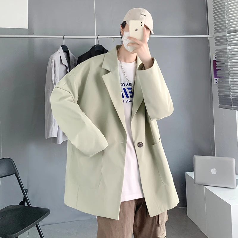 

Japan Style Design Fashion Blazers For Men'S Regular 2021 Spring Autumn Green Black Suits Harajuku Top Clothes