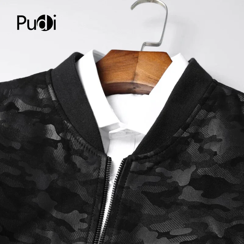 PUDI MT834 мужские новые модные камуфляжные Кожаные Куртки из натуральной овечьей кожи с воротником осенне-зимняя повседневная верхняя одежда