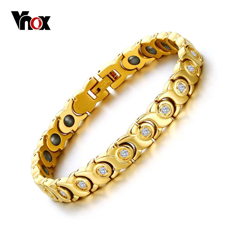 Женский браслет цепочка Vnox с цирконом и гематита|women bracelet|magnetic jewelryhealth jewelry |
