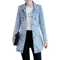 women denim jacket autumn winter korean turn dwon collar slim long base coat resistant irregular hem women jeans jacket
