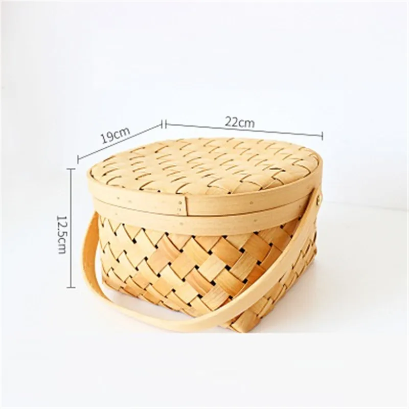 

Handmade Woven Bread Fruit Basket Japanese Wood Chip Egg Sundries Box Garden Handle Camping Picnic Snacks Storage Bag 20 Sizes