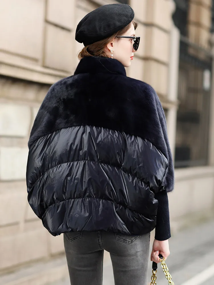 Winter new fashion mink fur down jacket women's short mink bat coat