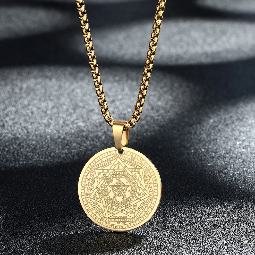 

QIAMNI Stainless Steel The Seal Of The True God Necklace for Women Amulet Gift The Sigil Of Ameth Pendant Neckalce Retro Charm