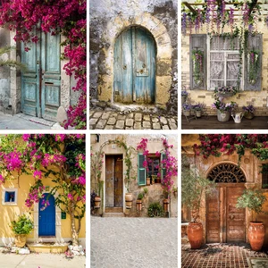 Laeacco старый сельский дом порог, двор лоза дверь весна ребенок портрет фото фон для фотосъемки фоны фотосессия Фотостудия