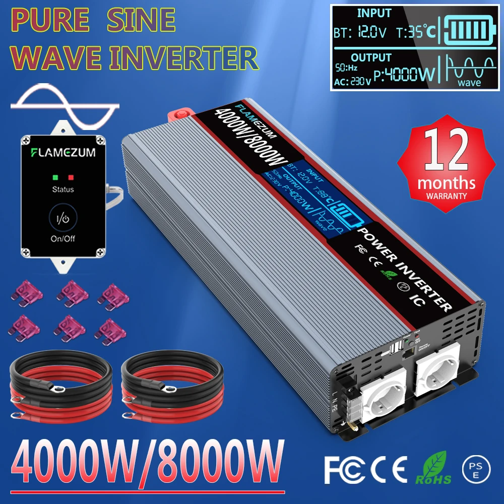 Инвертор с чистым синусом Мощность 2000 Вт зарядным устройством 3000W 4000W 5000W 7000W 8000W