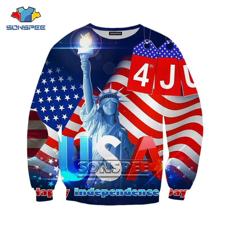 

USA National Flag and Goddess Print Sweatshirt Oversized Autumn Fashion Casual Tracksuit Men's Personalized Long Sleeve Pullover
