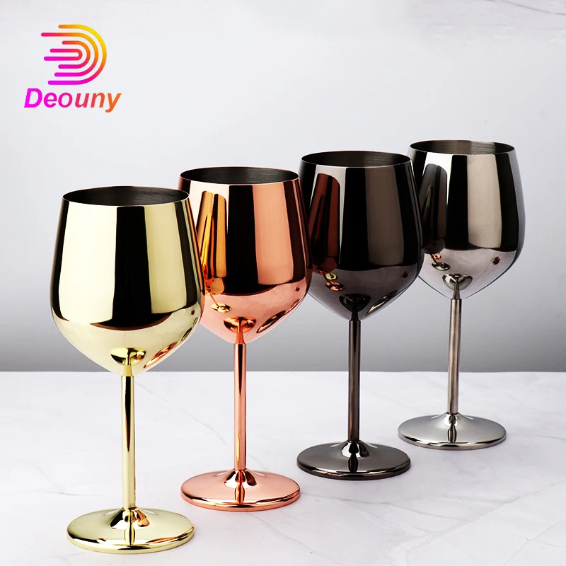 

DEOUNY 500ML Wedding Glasses For Drinking Goblet Stainless Steel Wine Glass Champagne Cup Anti-broken Stemware Durable Barware