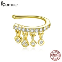 bamoer 1pc poker ear cuff 925 sterling silver gold color ear clip with spades charm clear cz pendientes jewelry sce1075