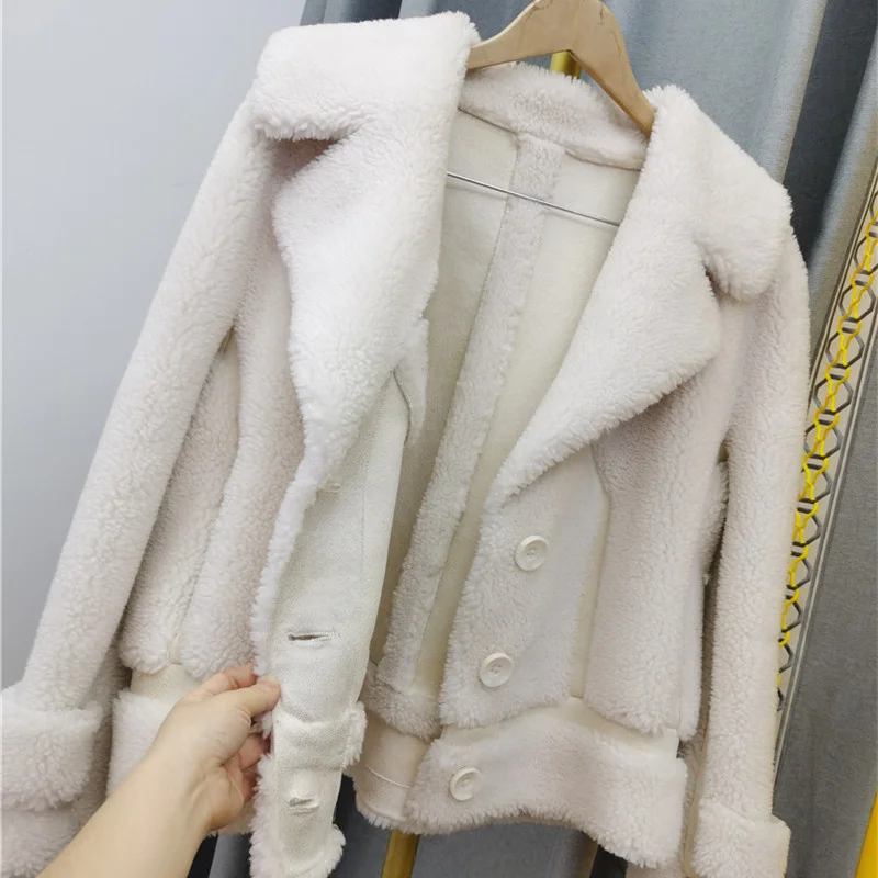 Women 2022 Autumn Winter Real Lamb Fur Coat Female Warm Natural Sheep Shearing Wool Jacket Ladies Single Breasted Outewear enlarge