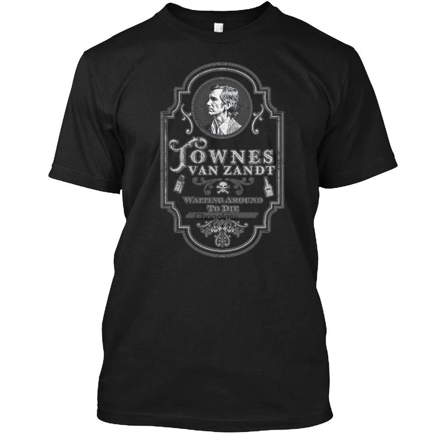 

Черная футболка Townes Van Zandt, ожидающая убытки, 1 DMN
