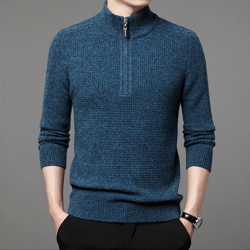 High Quality Male Zipper Cashmere Jumper Winter & Autumn 100% Wool Thick Sweater Man Long Sleeve Warm Wool Knitwear Zipper Up