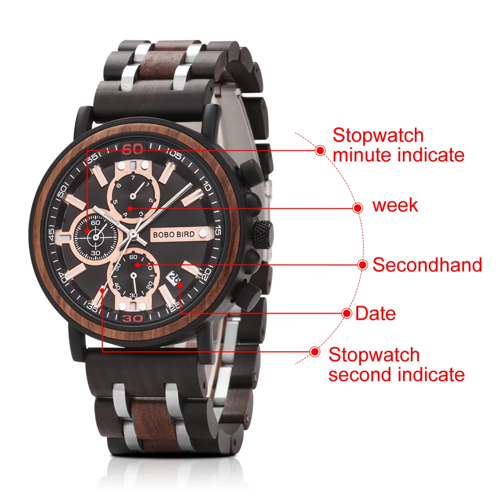 BOBO BIRD relogio masculino часы мужские reloj hombre деревянные наручные часы с хронографом военные часы в подарочной коробке настройки JS18