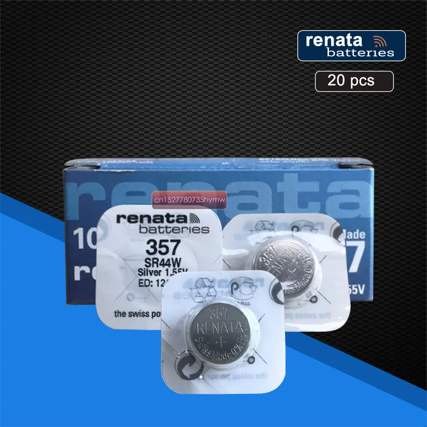 20 шт./упаковка 100% оригинал новинка Renata 357 долговечный SR44W SR44 LR44 A76 L1154 357A AG13