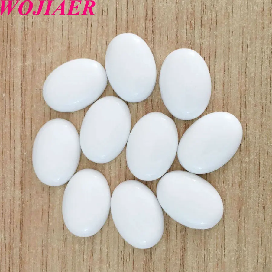 

WOJIAER White Jades Gem Stones Oval Cabochon CAB No Drill Hole 18x25x7mm Jewelry Making 10PCS PU8083