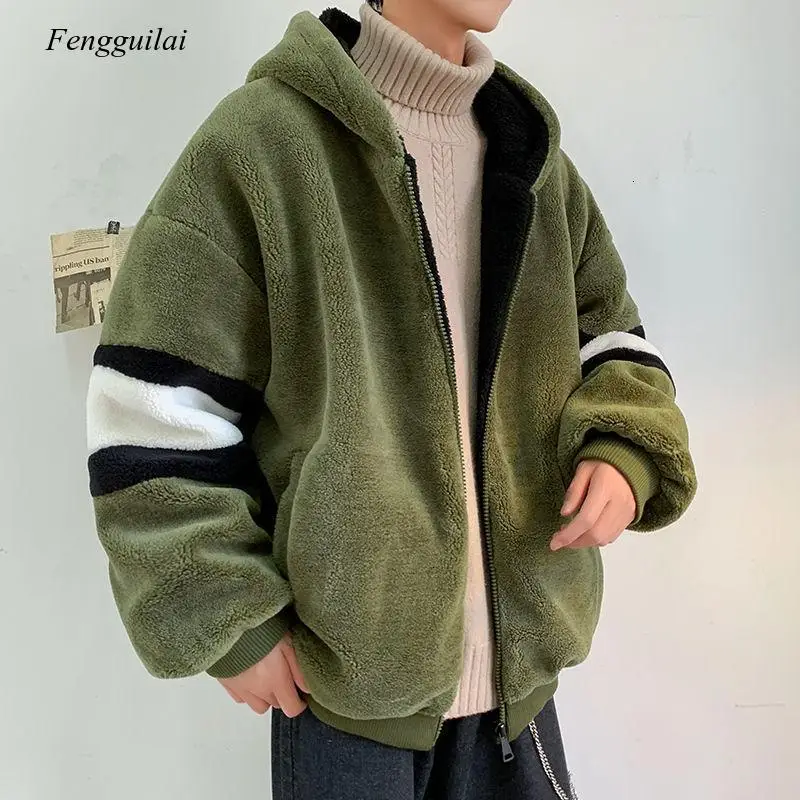 Men's Winter 2021 New Lambs Wool Thickened Loose Warm Jacket Coat Man Streetwear Korean Clothing