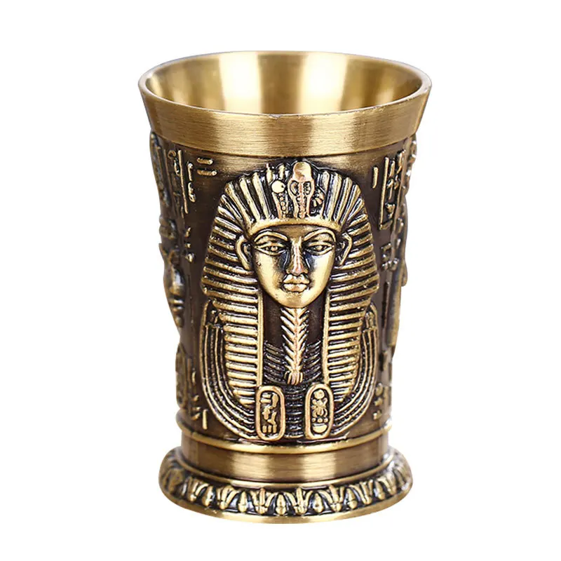 

Mini Egypt Myth Retro Copper Cup Bronze 3D Relief Wine Liquor Spirits Shot Cleopatra Rameses Ra Antique Glasses Crafts