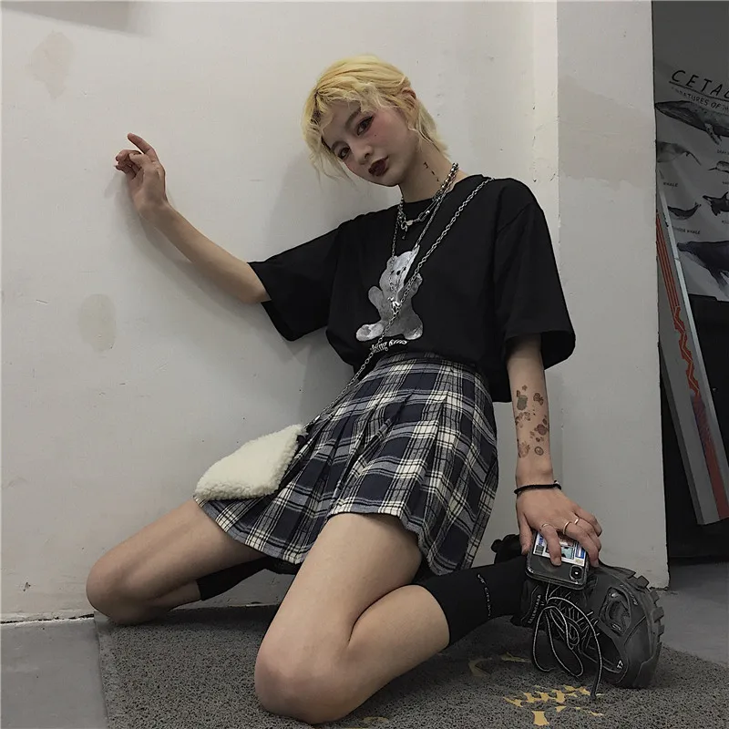 Летняя женская клетчатая мини-юбка в стиле Харадзюку с шортами уличная одежда