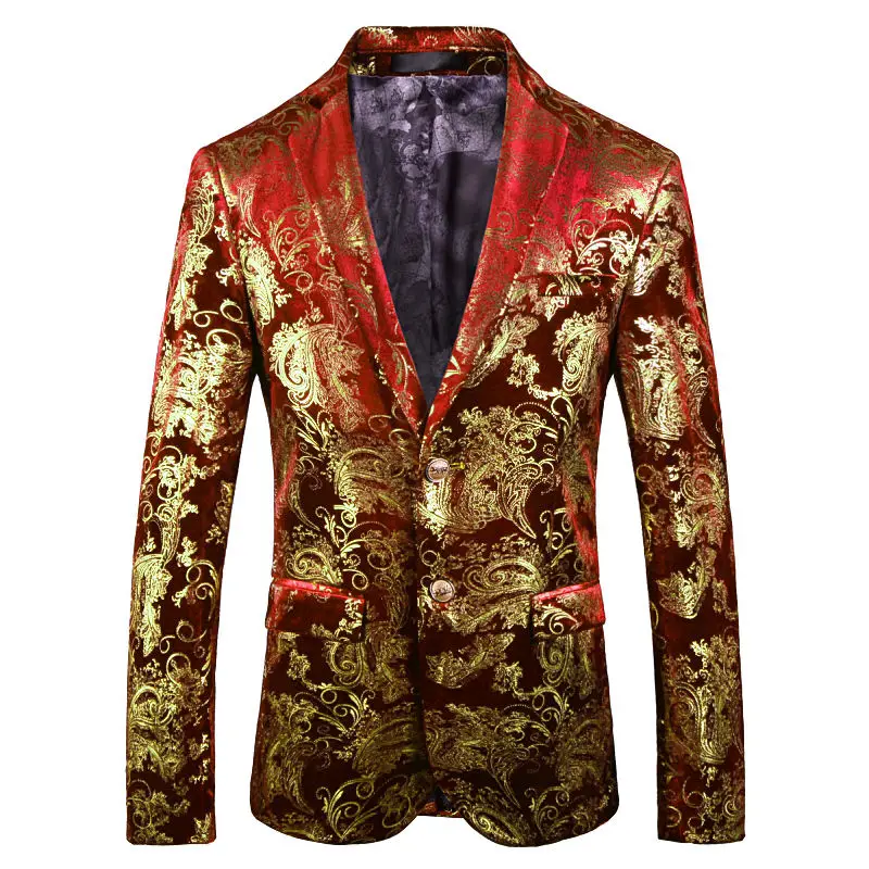 

Spring Night Club Prom Tuxedo Formal Wear Gold Red Floral Blazer Jacket Mens Groom Wedding Suit Men Blazer Fashion Blazer Men