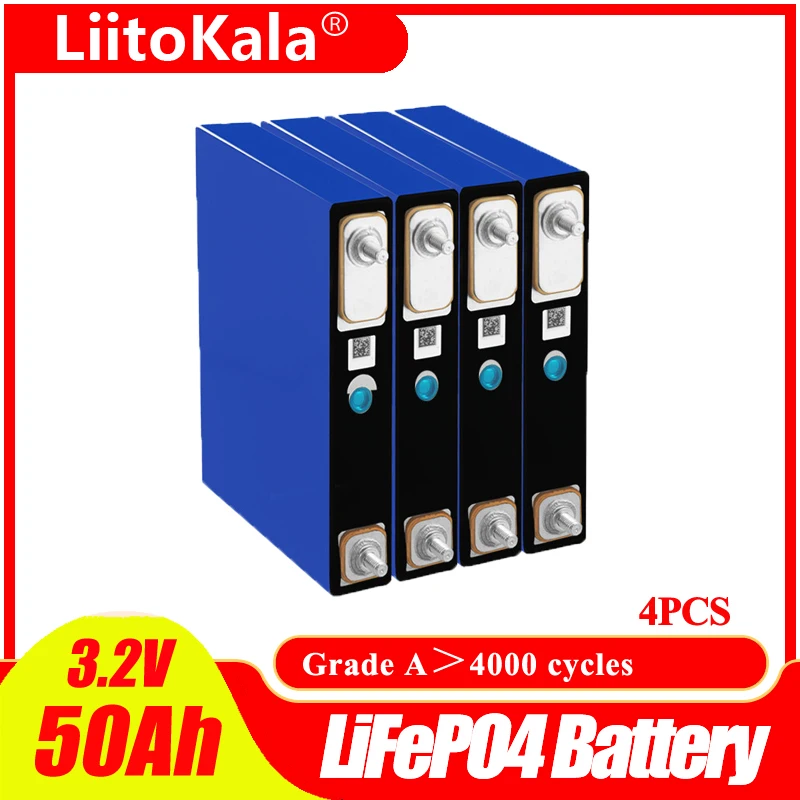 

4pcs LiitoKala 3.2V 50Ah lifepo4 cells Lithium iron phosphate for 12V 52Ah rechargeable battery pack diy solar energy storage
