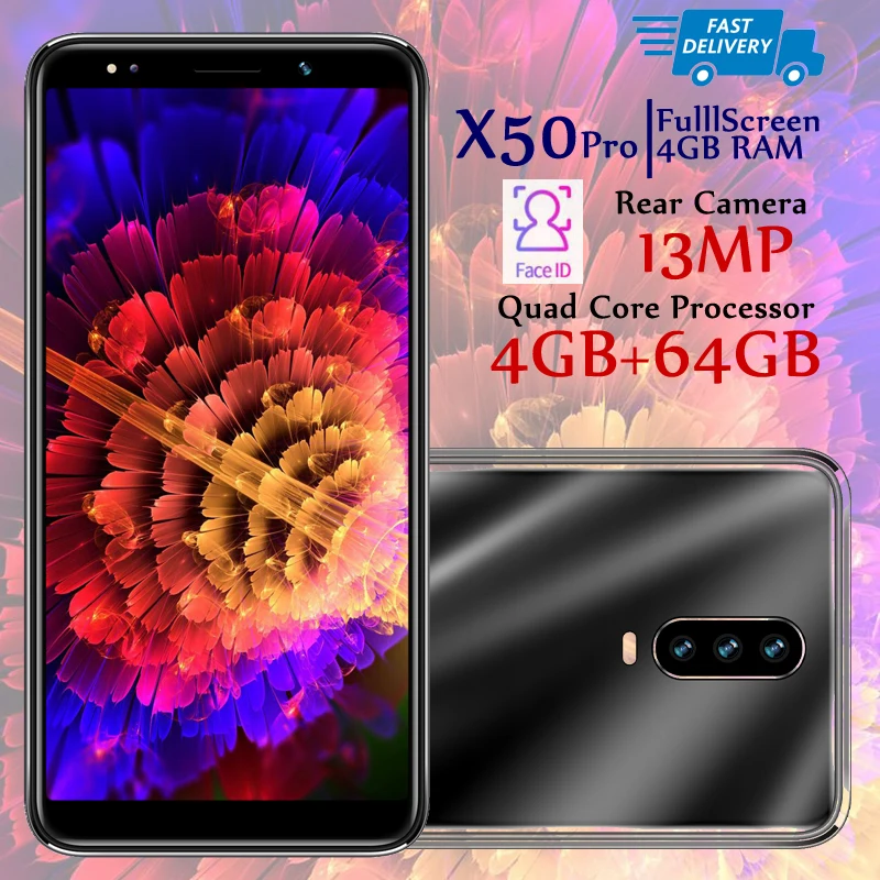 Смартфон X50 Pro 13 МП 4 Гб ОЗУ 64 ПЗУ 5 дюймовый экран распознавание лица четыре ядра