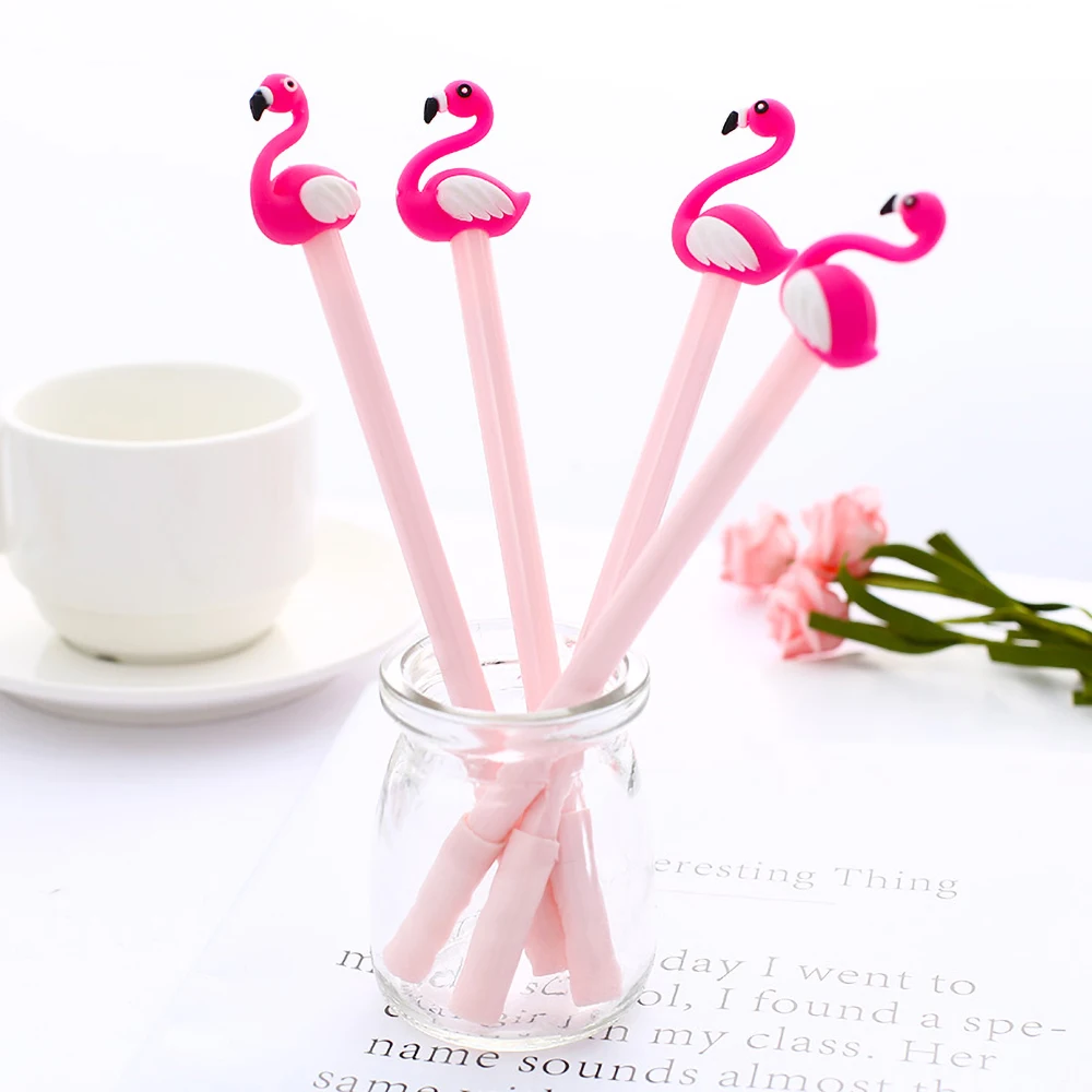 Забавная милая розовая гелевая ручка в виде фламинго каваи канцелярские