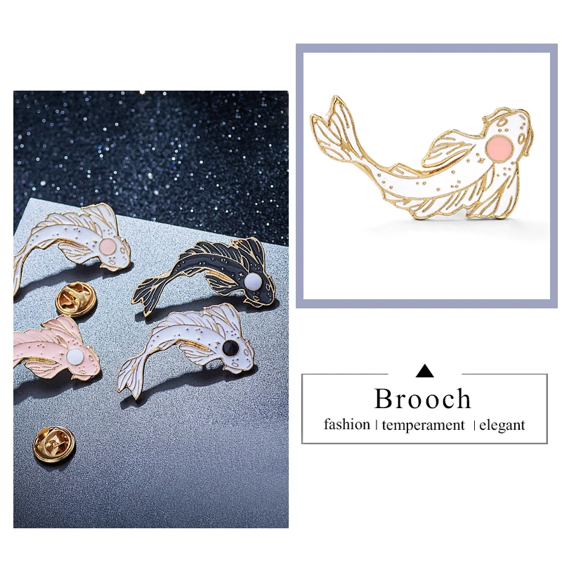 SHUANGR Pink/White/Black Koi Brooch Cute Goldfish Enamel Pin Denim Lapel Fish Badge Blessing Gifts Friends Personality Jewelry | Украшения