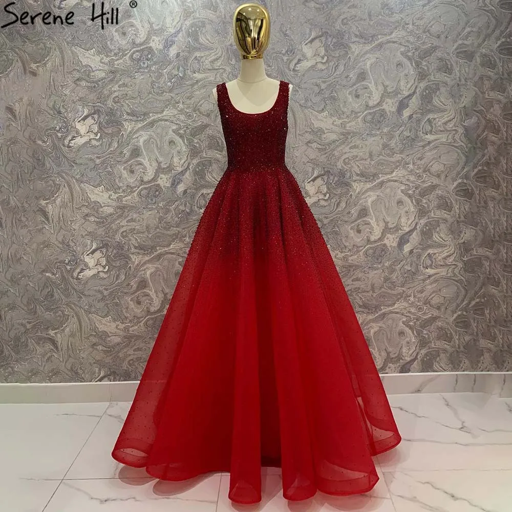 Вечерние платья Serene Hill Red Full Crystals Gowns A-Line Luxury Sleeveless Sexy для вечеринки женщин CLA70232A.