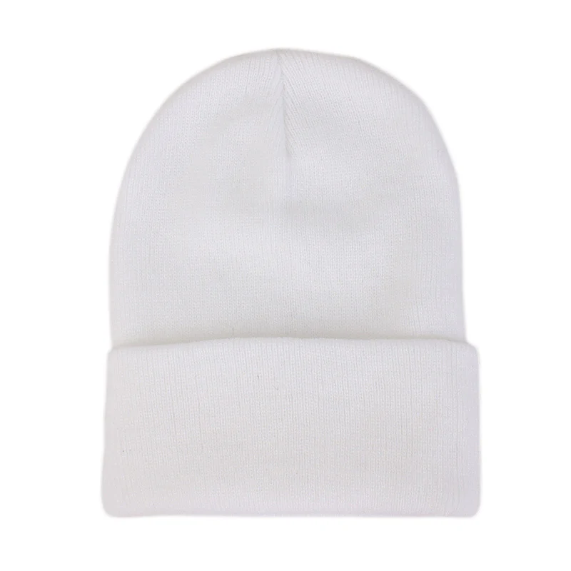 SOLID COLOR white Модные зимние шляпы, бини для женщин, вышивка в виде листьев, вязанная крючком теплая шапка, женские одноцветные Лыжные шапки в стиле хип-хоп - Цвет: SOLID COLOR white