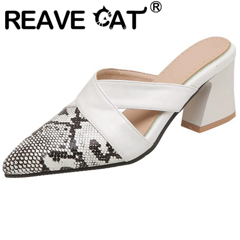 ?? 奪う猫2021ハーフ靴ヒールサンダルスリッパスネークプリントクロスラップスリップオン6.5センチメートルUS15ブラウンA4196