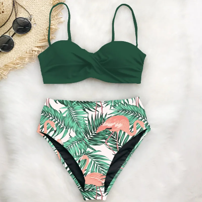 Женский комплект бикини с высокой талией сексуальный купальник пуш-ап принтом в